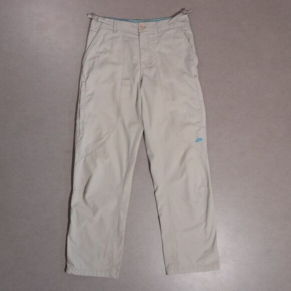 Nike y2k Khaki Parachute Baggy Skater Pants Zip Pockets Unisex Small (31x31) - Picture 1 of 9